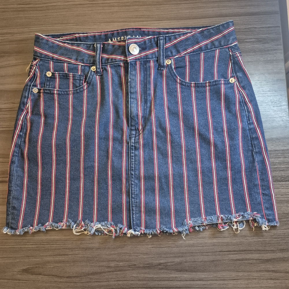 American Eagle Outfitters Blue Stripe Denim Mini Skirt - Picture 11 of 14